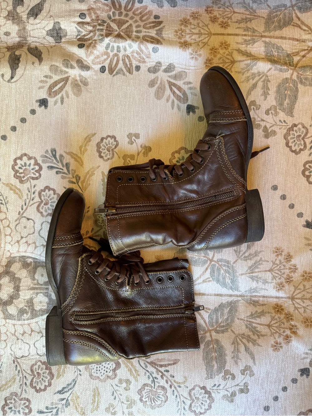 Steve Madden Womens Troopa Combat Boots Size 8 Brown Leather Biker Lace Up Boho - Picture 2 of 5